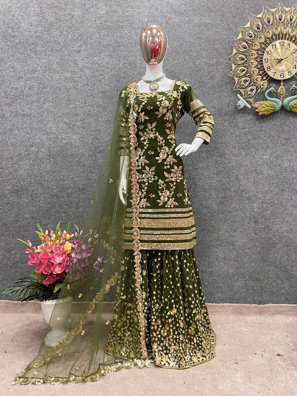 Faux Georgette With * Embroidery And Heavy 5mm Sequence Work Top-Sharara