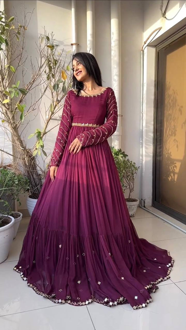 New Anarkali Gown With Heavy Raffal Work With Dupatta