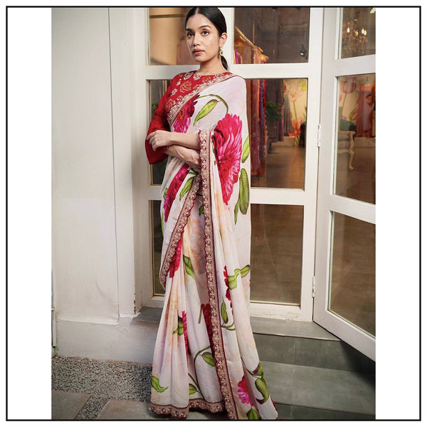 Beautiful Pure Crepte Silk Digital Printed Party wear Saree